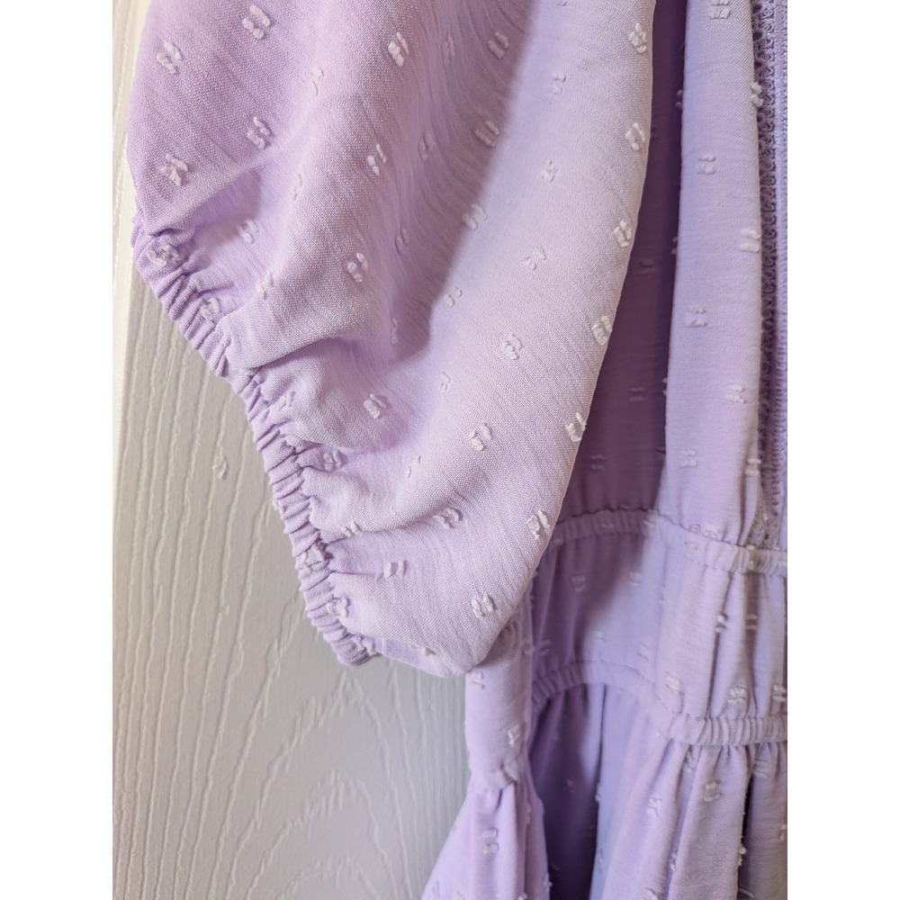 Torrid Lavender Clip Dot Midi Dress Square Neck Smocked Waist 2 Pockets Size 0 - Picture 5 of 9